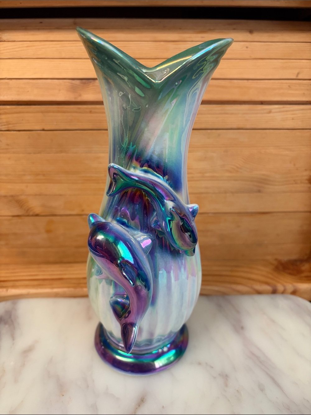 Iridescent Dolphin Ceramic Vase